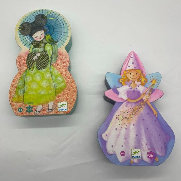 Set of 2 Djeco 36 Piece Puzzles Kokeishi Japanese Girl & Fairy & The Unicorn NIB - Picture 1 of 2